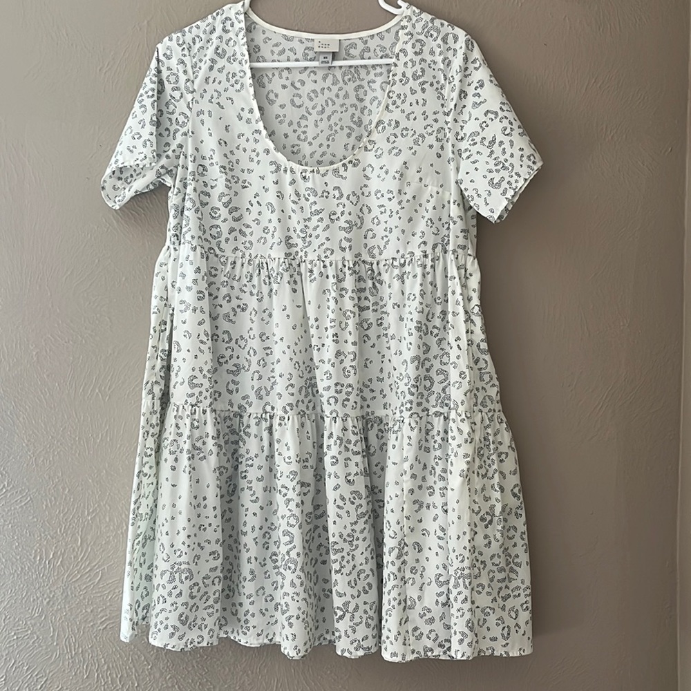 Women's Flutter Short Sleeve Tiered Dress - A New Day Cream Leopard Print XS